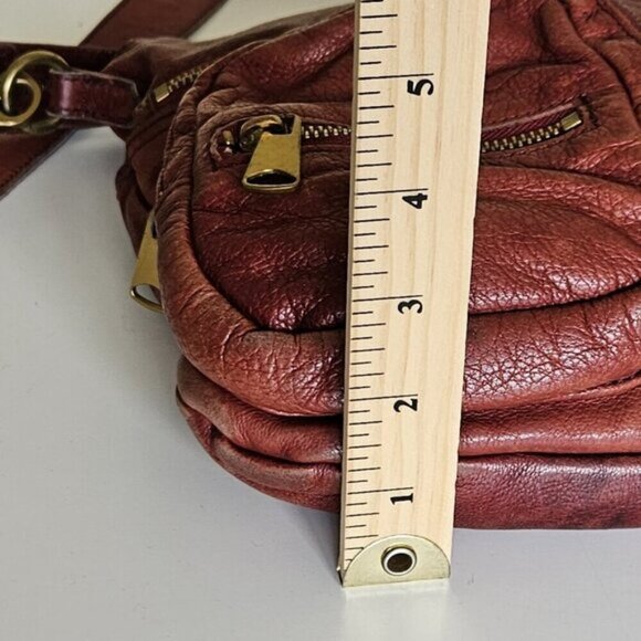 Liebeskind Crossbody Bag Anny Fire Red Aged Leather Zip Flannel Plaid Lined Boho - Picture 8 of 16